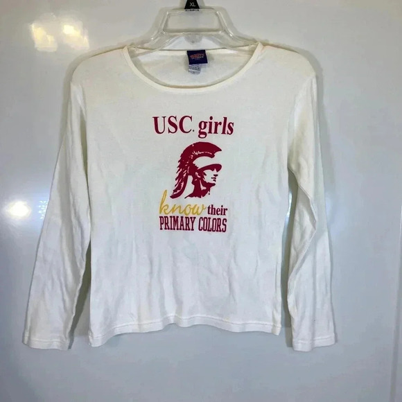 USC Trojans White Long Sleeve Shirt Sz L RUNS SMALL primary colors - Picture 1 of 13